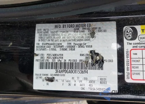 2012 Ford Fusion S z USA, uszkodzony, nr VIN 3FAHP0GA0CR153694